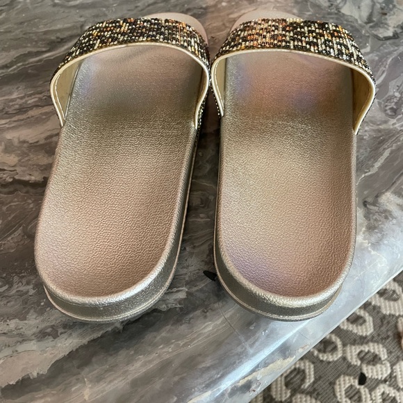 Gold & Leopard Rhinestone Slides Women’s SZ 10 - Picture 6 of 7